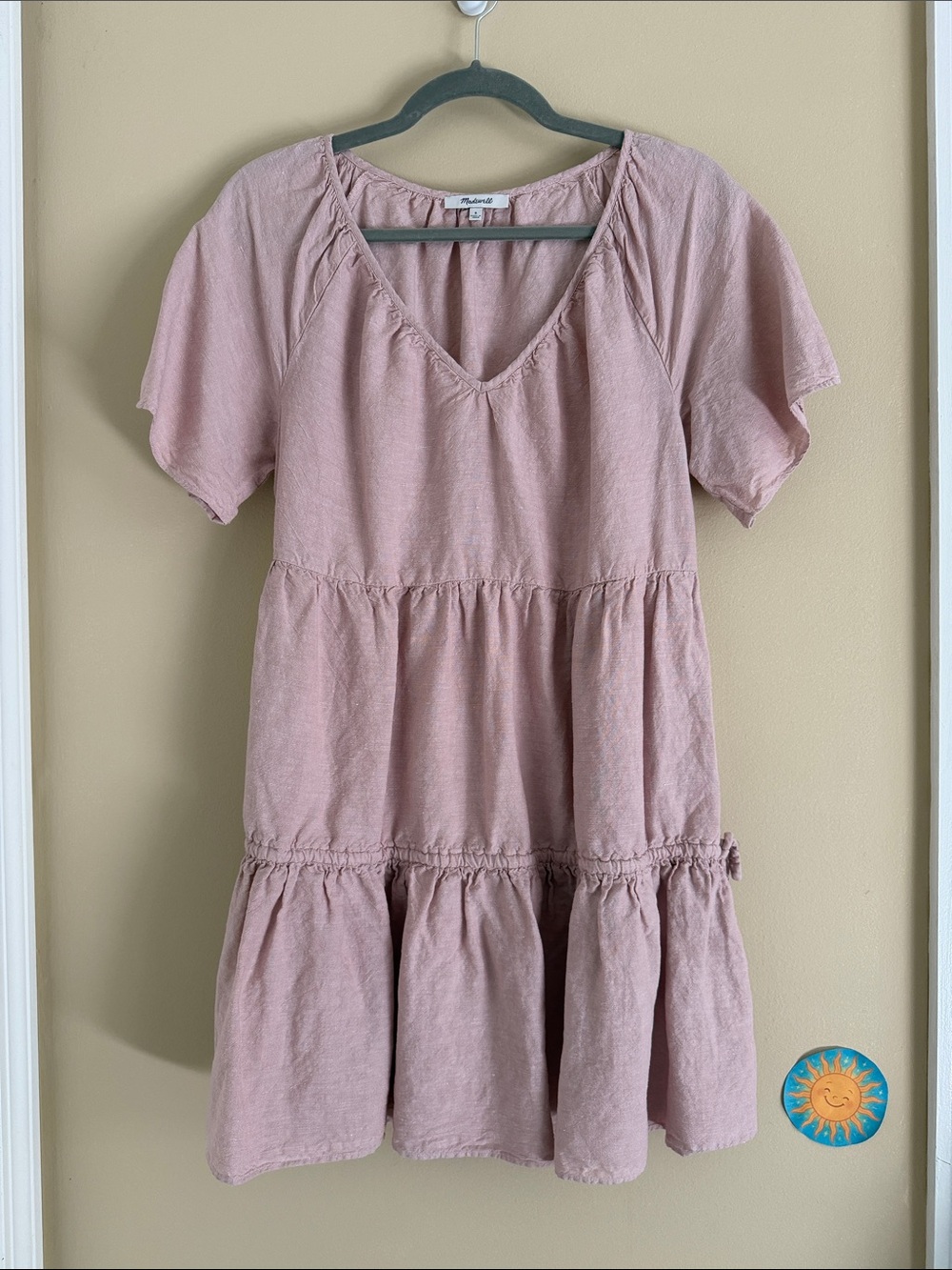 Madewell Linen Blend Pink Tiered Dress Size S